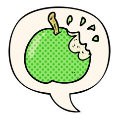 cartoon fresh bitten apple and speech bubble in comic book style