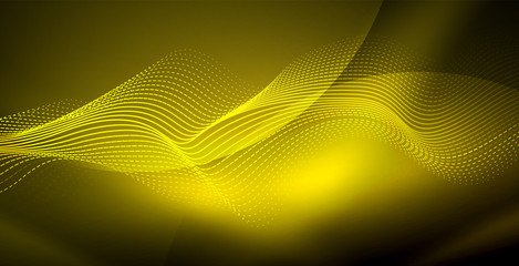 Glowing abstract wave on dark, shiny motion, magic space light. Techno abstract background