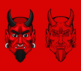 Colored devil face with outlines
