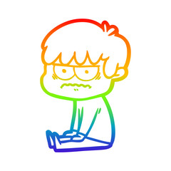 rainbow gradient line drawing annoyed cartoon boy