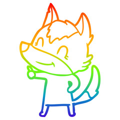rainbow gradient line drawing friendly cartoon wolf