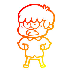 warm gradient line drawing worried cartoon boy
