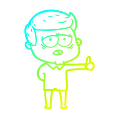 cold gradient line drawing cartoon tired man