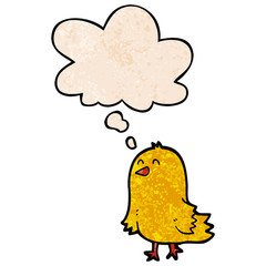 cartoon bird and thought bubble in grunge texture pattern style