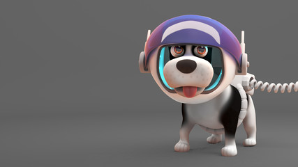 Say hello to the cute puppy dog in his spacesuit, 3d illustration