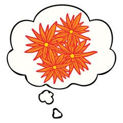 cartoon bright flowers and thought bubble