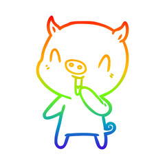 rainbow gradient line drawing happy cartoon pig
