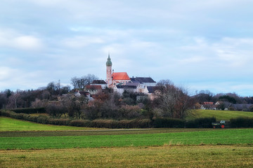 Fototapeta na wymiar .view over fields on monastery andechs, Bavaria Germany
