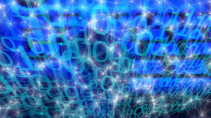 Bank cyber espionage, digital cyber attack, connected dots with lines