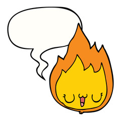 cartoon flame and face and speech bubble