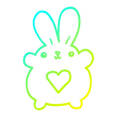 cold gradient line drawing cute cartoon rabbit with love heart