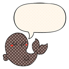 cute cartoon whale and speech bubble in comic book style