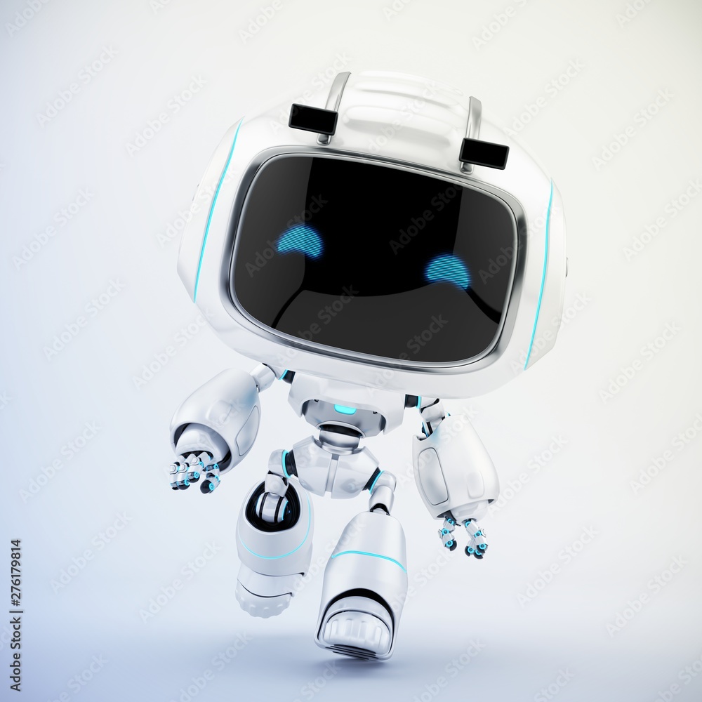 Poster white mini unit in action – walking robot 3d render