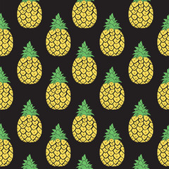 Pineapple seamless vector pattern on black background