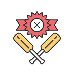 Cricket defeat color icon. Total game result. Championship loss. Loser mark, crossed bats. Game over. Team battle finished. End of play. Match draw. Sports activity. Isolated vector illustration
