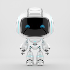Cute white robotic teen – mini unit robot 3d render - obrazy, fototapety, plakaty