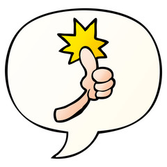 cartoon thumbs up sign and speech bubble in smooth gradient style
