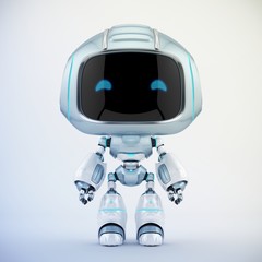 Cute grey robotic teen – mini unit robot 3d render