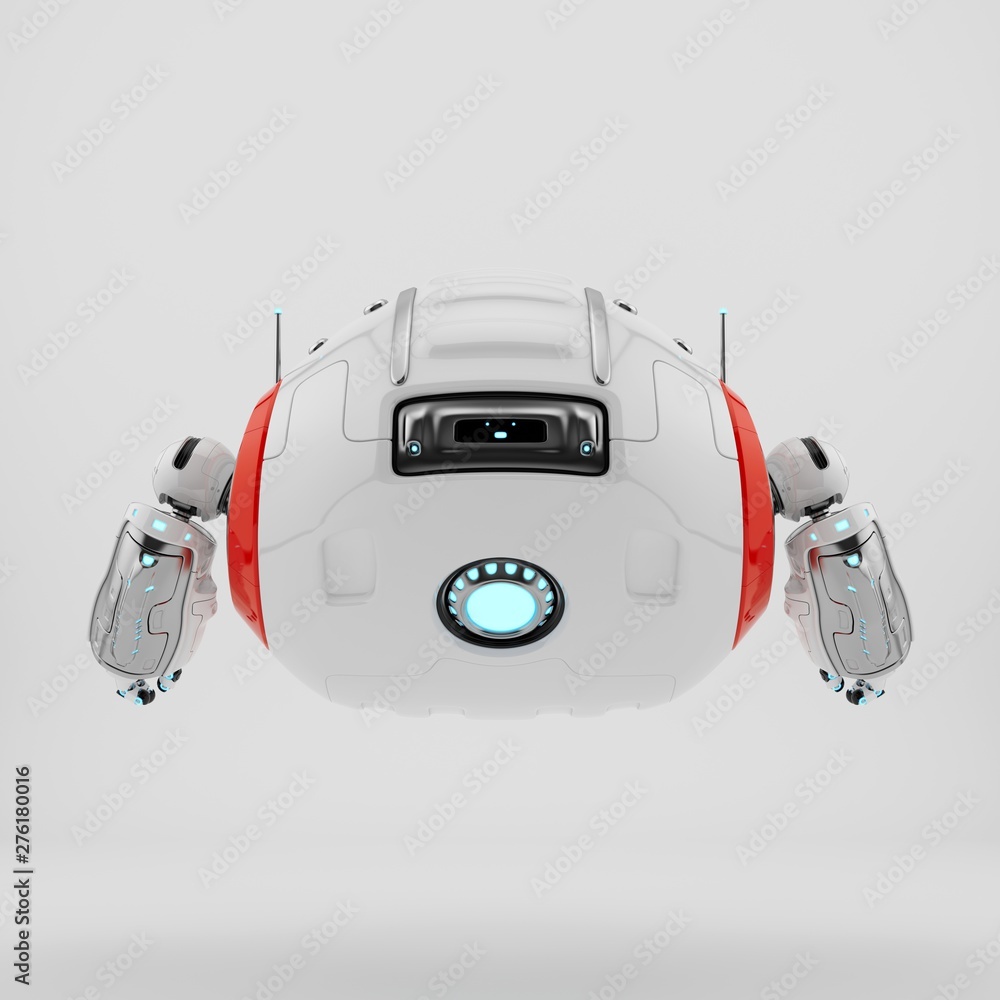 Poster aerial robotic character backwards, 3d rendering