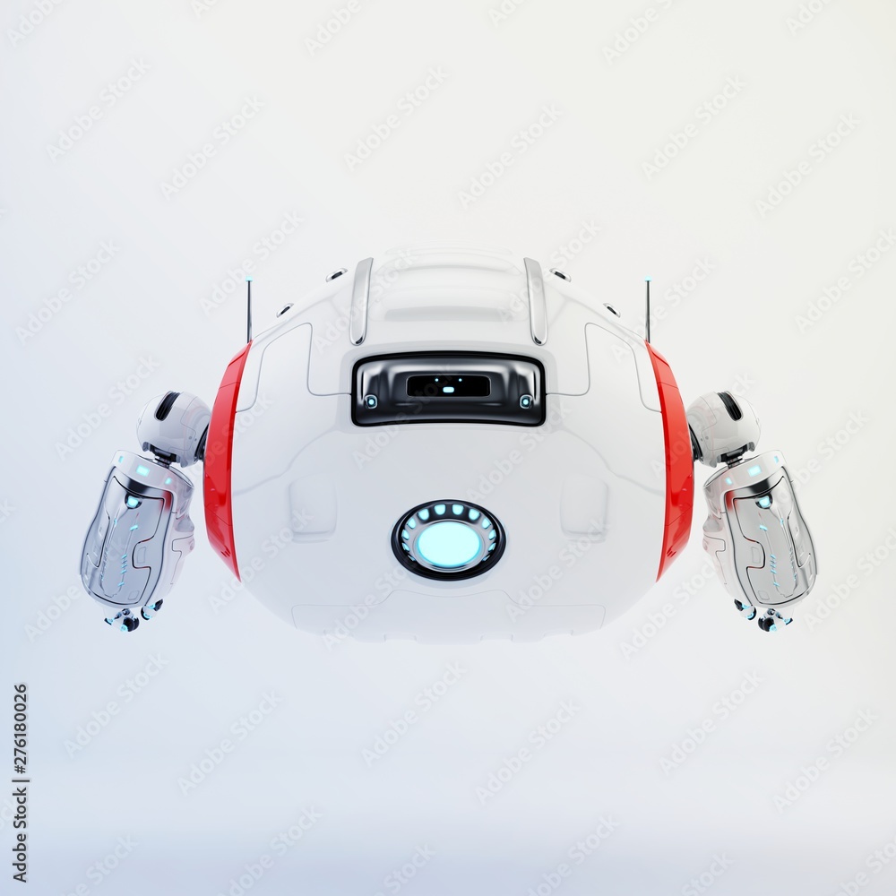 Poster aerial robotic character backwards, 3d rendering