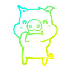 cold gradient line drawing angry cartoon pig