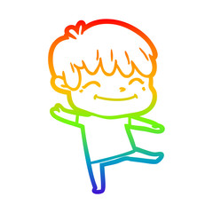 rainbow gradient line drawing happy cartoon boy