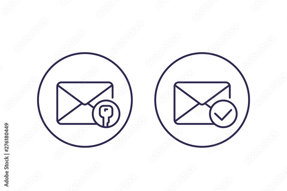 Poster encrypted message or email, vector line icons