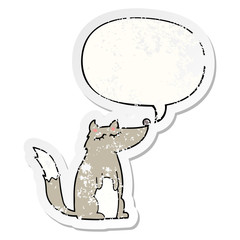 cartoon wolf and speech bubble distressed sticker