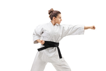 Female practicing karate