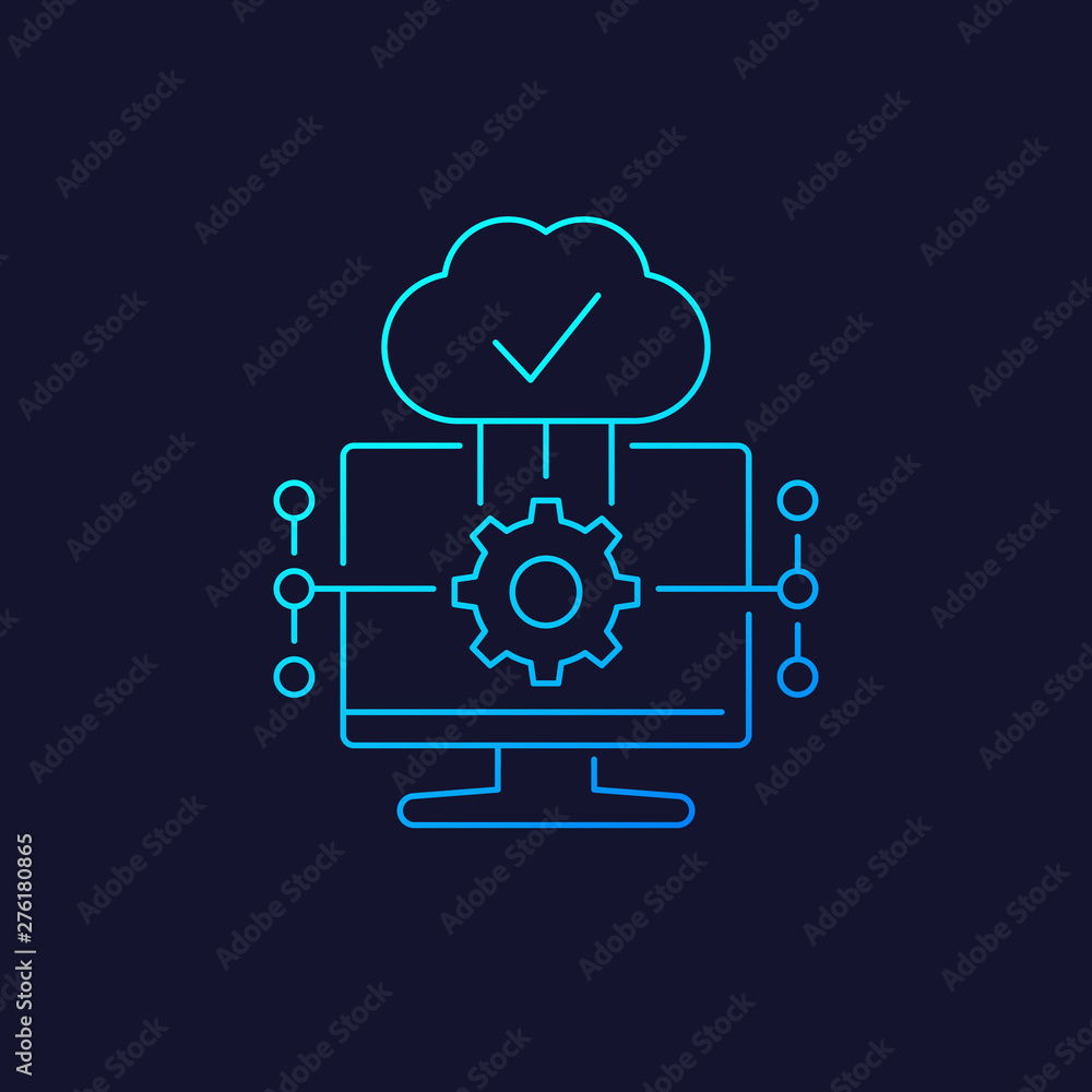 Poster cloud computing software vector icon, linear