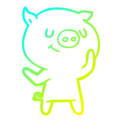 cold gradient line drawing happy cartoon pig