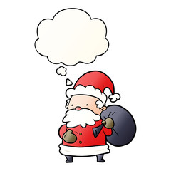 cartoon santa claus and thought bubble in smooth gradient style