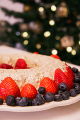 delicious nougat  ice cream cake decorated with berries