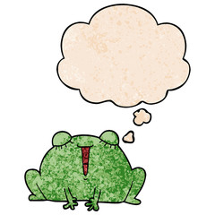 cute cartoon frog and thought bubble in grunge texture pattern style