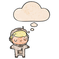 cartoon astronaut and thought bubble in grunge texture pattern style