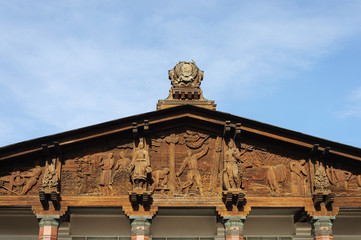 Pediment of pavilion Karelia on VDNKh, Moscow