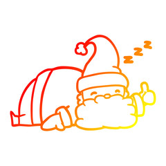 warm gradient line drawing sleepy santa giving thumbs up symbol