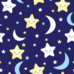 Obraz na płótnie Canvas Seamless vector pattern moons and sleeping stars illustration