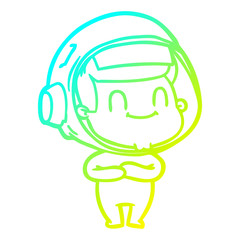 cold gradient line drawing happy cartoon astronaut man