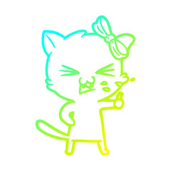 cold gradient line drawing cartoon cat