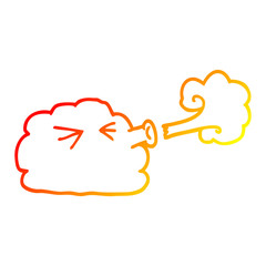warm gradient line drawing cartoon cloud blowing a gale