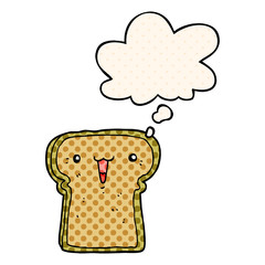 cute cartoon toast and thought bubble in comic book style