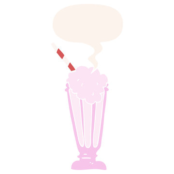 cartoon milkshake and speech bubble in retro style