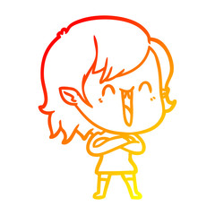 warm gradient line drawing cute cartoon happy vampire girl