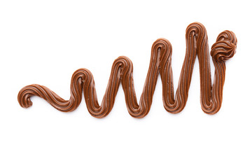 Chocolate cream isolated on white background. Flat lay.