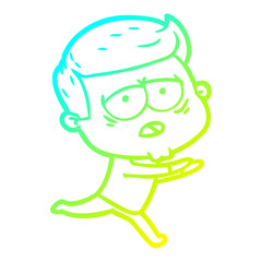 cold gradient line drawing cartoon tired man