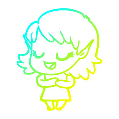 cold gradient line drawing happy cartoon elf girl