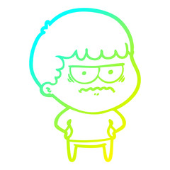 cold gradient line drawing cartoon annoyed man