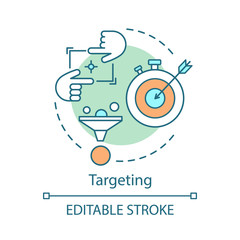 Targeting concept icon. Sales conversions icon idea thin line illustration. Business strategy, digital marketing campaign vector isolated outline drawing. Editable stroke