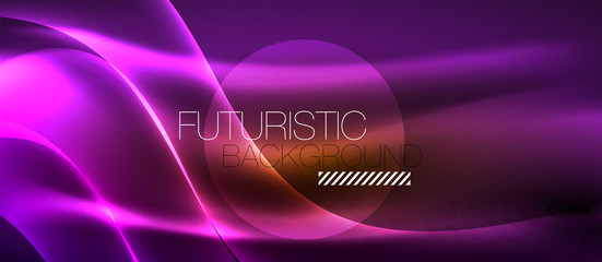 Neon shiny light glowing wave lines